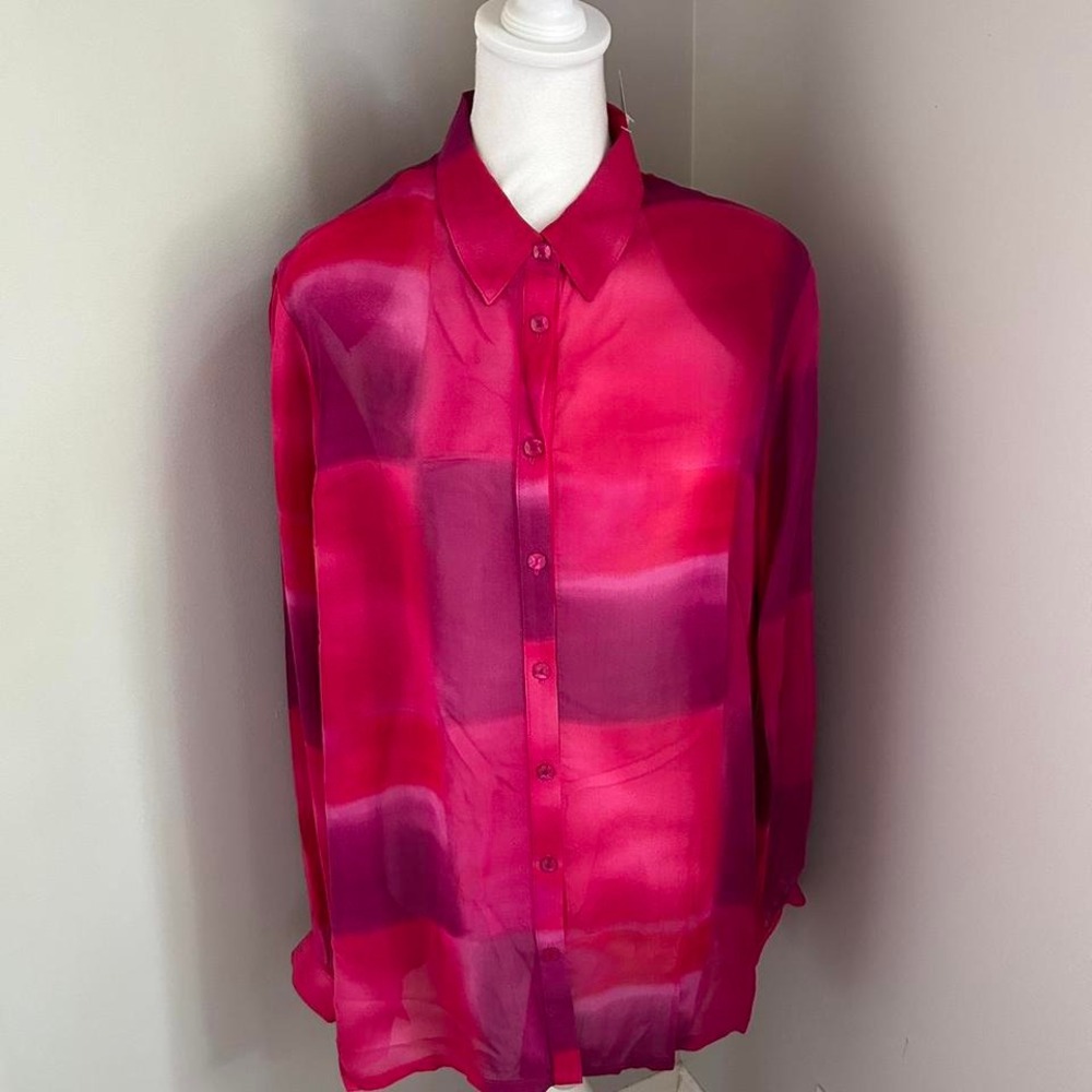 Vintage Koret pink & purple sheer button up long sleeve‎ shirt